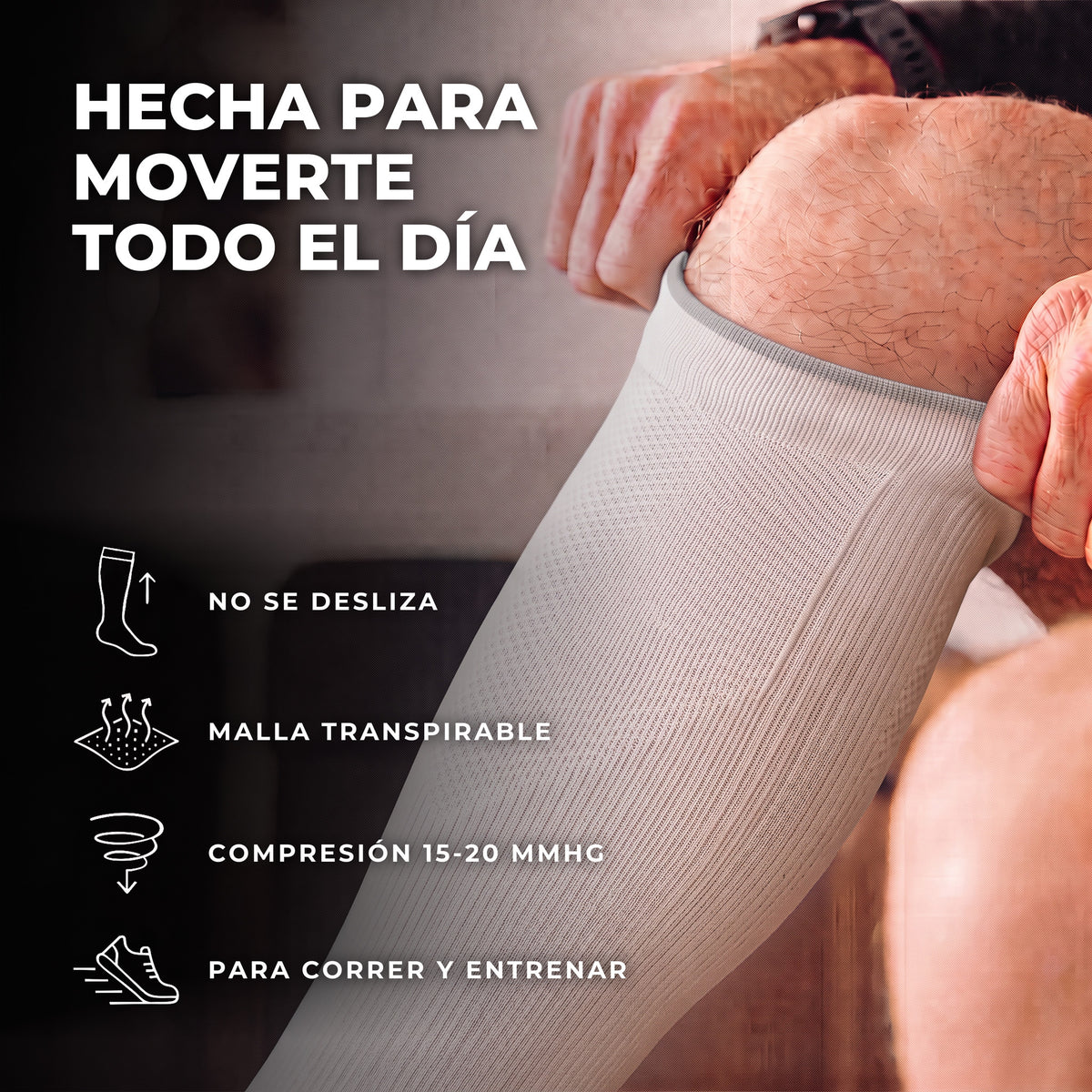 Media de compresión deportiva 15-20 mmHg blanca: beneficios