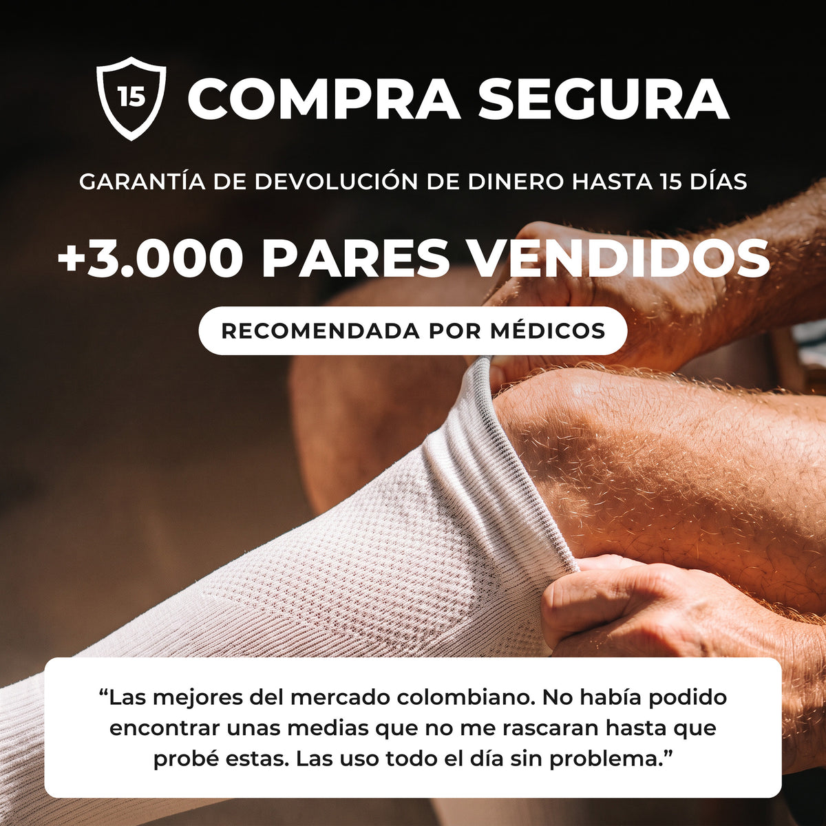 Media de compresión deportiva 15-20 mmHg blanca: garantía de devolución de dinero hasta 15 días y opiniones