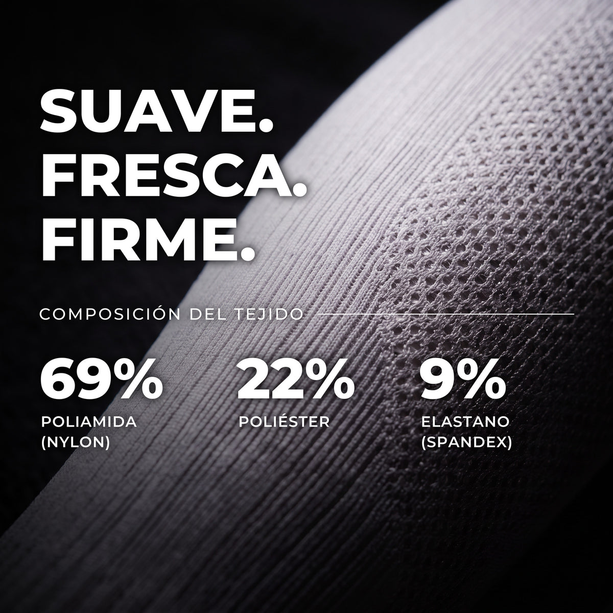 Media de compresión deportiva 15-20 mmHg blanca: 69% poliamida, 22% poliéster, 9% elastano