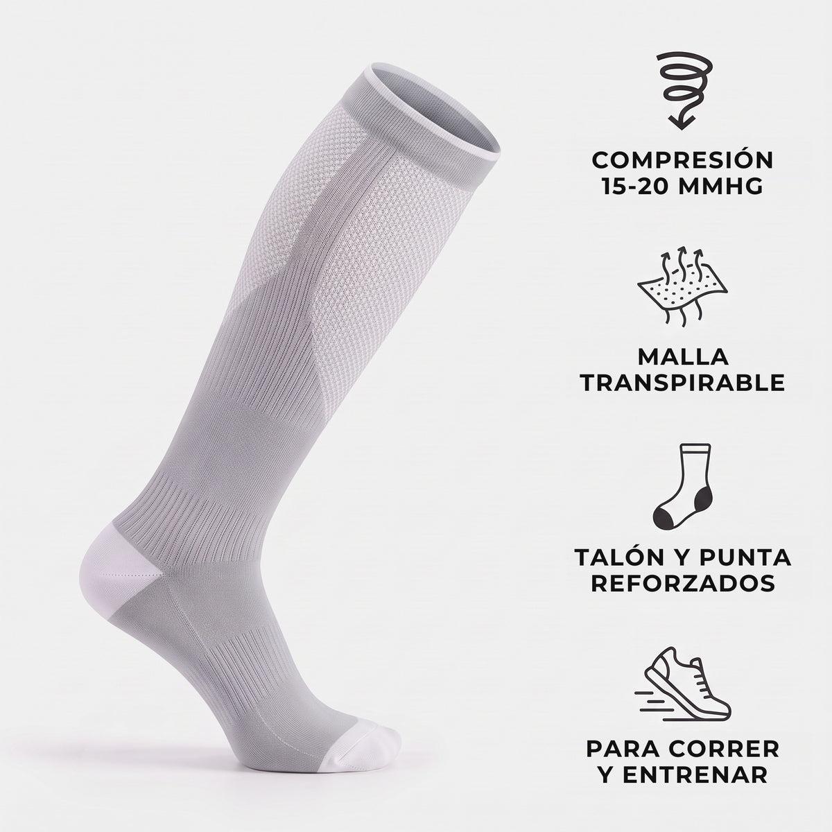 Media de compresión deportiva 15-20 mmHg gris: beneficios