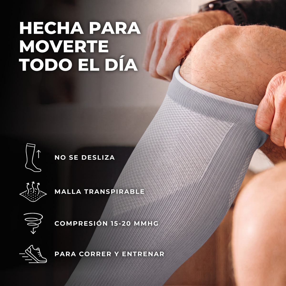 Media de compresión deportiva 15-20 mmHg gris: beneficios