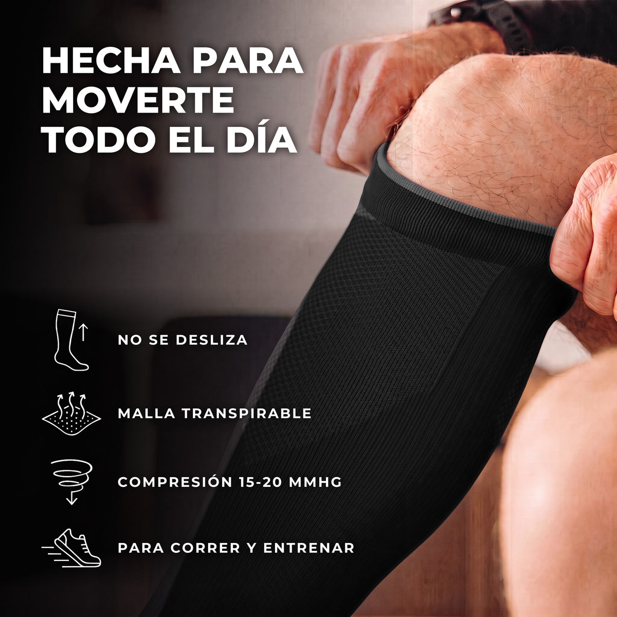 Media de compresión deportiva 15-20 mmHg negra: beneficios